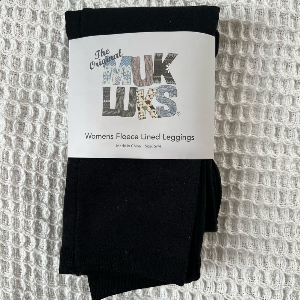 MUK LUKS Fleece Lined Leggings Black Warm Layering Leggings Size S/M